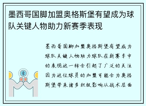 墨西哥国脚加盟奥格斯堡有望成为球队关键人物助力新赛季表现